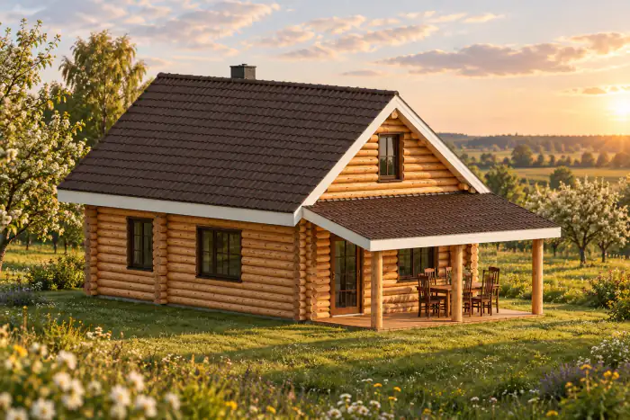 Rąstinė pirtis 6×9 su mansarda: vizualizacija
